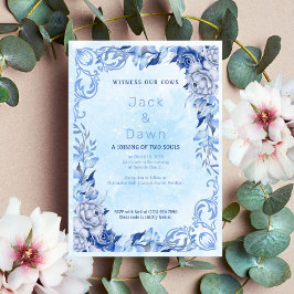 Convite de Casamento Aquarela Floral Azul Vintage