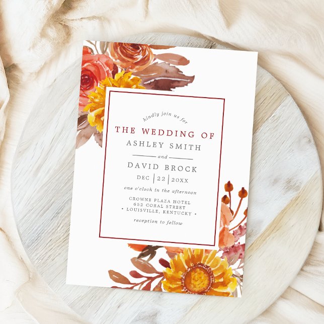 Convite de Casamento Aquarela Floral Outonal Rústi (Criador carregado)