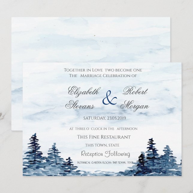 Convite de Casamento Aquarela Floresta (Frente/Verso)