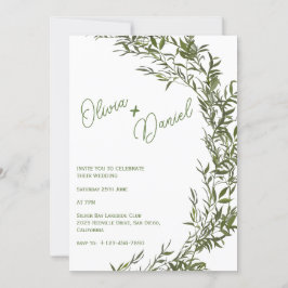 Convite de Casamento Aquarela Folhagem Delicada