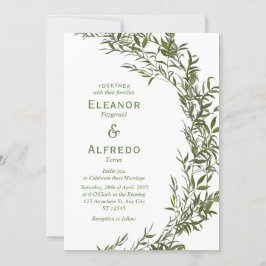 Convite de Casamento Aquarela Folhagem Romântica