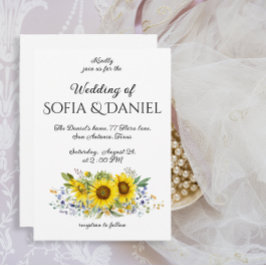 Convite de casamento aquarela girassol azul