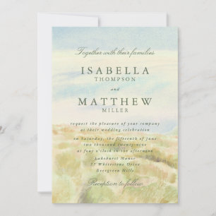 Convite de Casamento Aquarela Grama Dourada