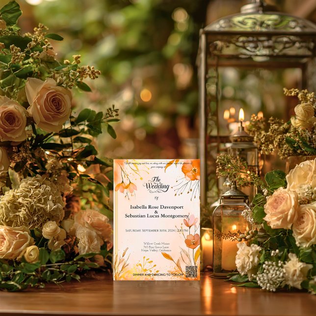 Convite de Casamento Aquarela Laranja Queimada (Criador carregado)