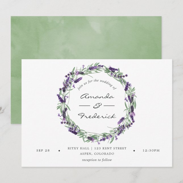 Convite de Casamento Aquarela Lavanda (Frente/Verso)