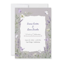 Convite de Casamento Aquarela Lavanda & Borboleta