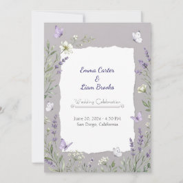 Convite de Casamento Aquarela Lavanda & Borboleta