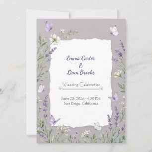 Convite de Casamento Aquarela Lavanda & Borboleta