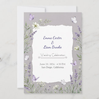 Convite de Casamento Aquarela Lavanda & Borboleta