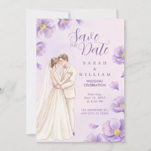 Convite de Casamento Aquarela Lavanda com Papoula