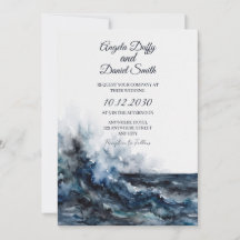 Convite de Casamento Aquarela Mar Tempestuoso