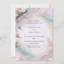 Convite de Casamento Aquarela Mármore Pastel