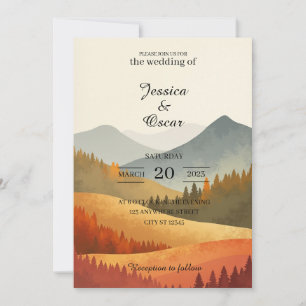 Convite de Casamento Aquarela Montanha de Outono