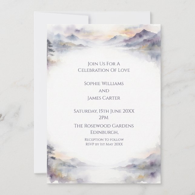 Convite de Casamento Aquarela Nebulosa (Frente)