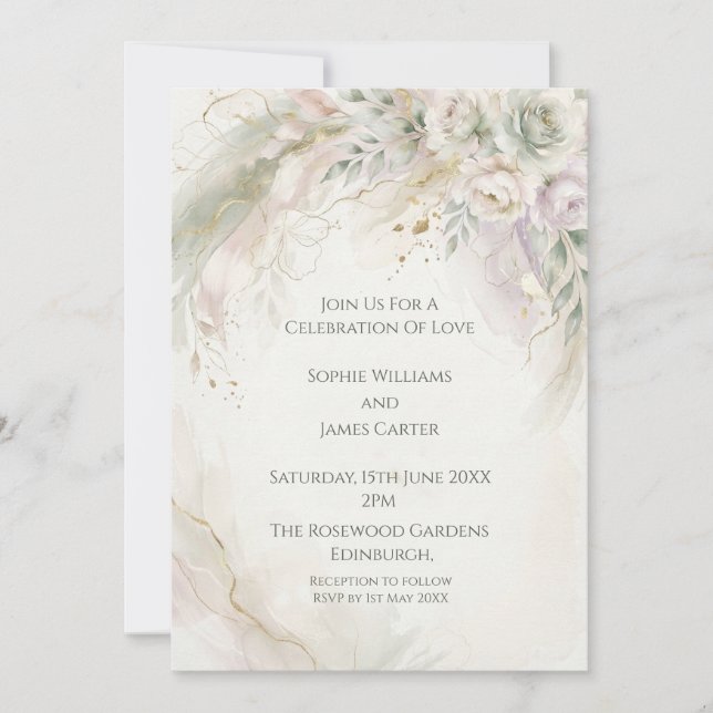 Convite de Casamento Aquarela Ocean Mist (Frente)