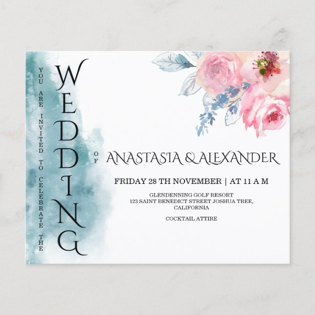Convite de casamento aquarela orçamento. Folheto (Frente)