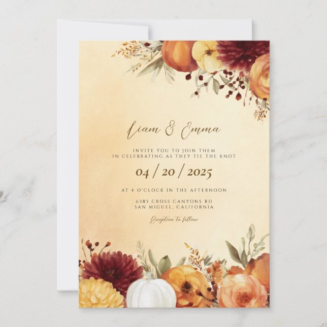 Convite de Casamento Aquarela Outono Rústico (Frente)