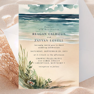 Convite de Casamento Aquarela Paisagem Marinha da 