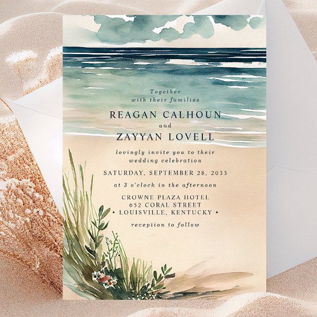 Convite de Casamento Aquarela Paisagem Marinha da  (Criador carregado)
