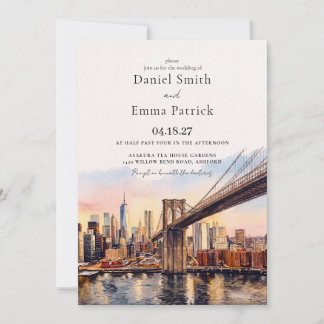 Convite de Casamento Aquarela Ponte de Brooklyn em