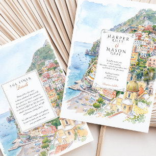 Convite de Casamento Aquarela Positano Costa Amalf