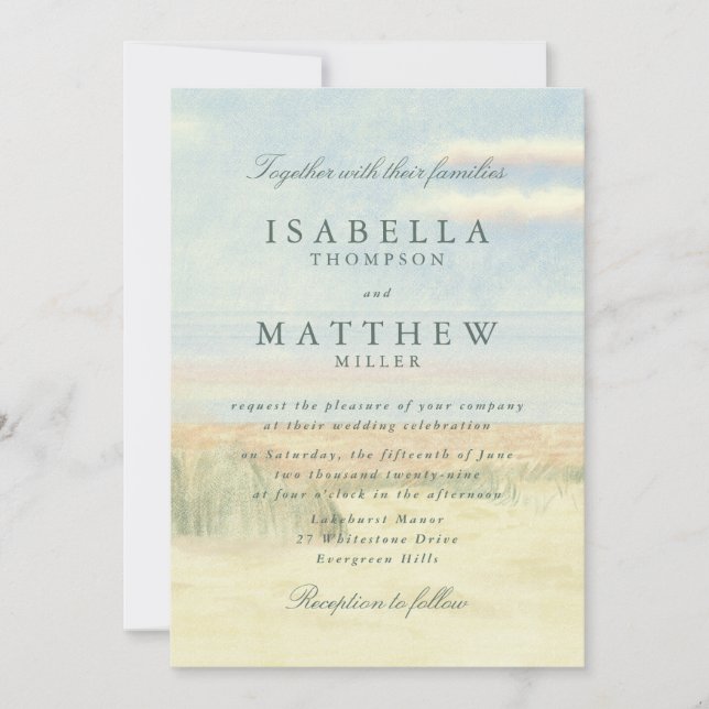 Convite de Casamento Aquarela Prado Ensolarado (Frente)