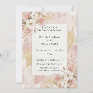 Convite de Casamento Aquarela Rosa Blush Daisy