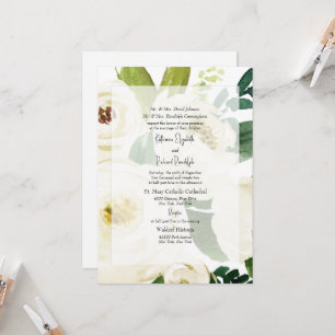 Convite de Casamento Aquarela Rosa Branca Elegante