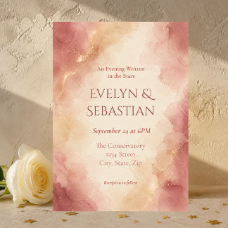 Convite de Casamento Aquarela Rosa Elegante