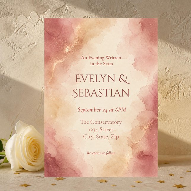 Convite de Casamento Aquarela Rosa Elegante (Elegant blush watercolor wedding invitation with romantic luxury styling for modern & classic weddin)