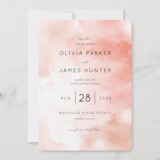 Convite de Casamento Aquarela Rosa Romântico (Frente)