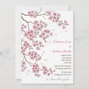 Convite de Casamento Aquarela Sakura