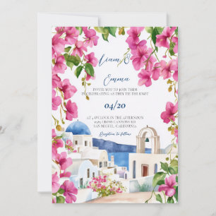 Convite de Casamento Aquarela Santorini