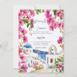 Convite de Casamento Aquarela Santorini