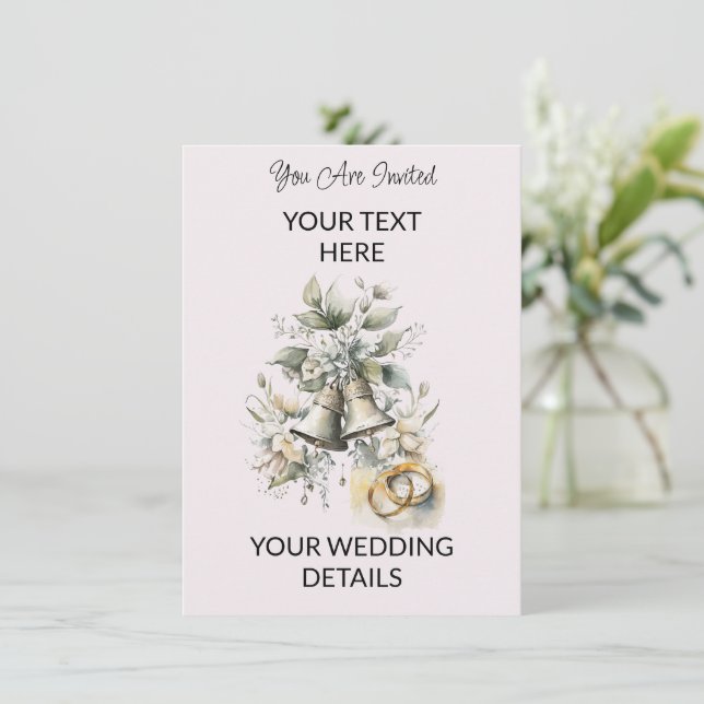 Convite de Casamento Aquarela Sinos de Casamento (Em pé/Frente)