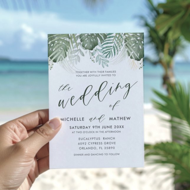 Convite de Casamento Aquarela Tropical de Destino (Criador carregado)
