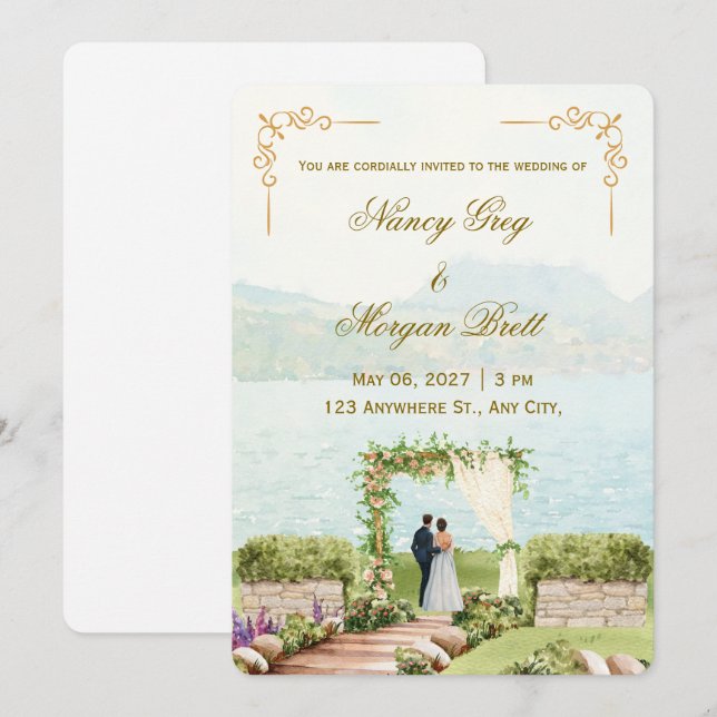 Convite de Casamento Aquarela Whispering Botanica (Frente/Verso)