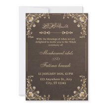 Convite de Casamento Árabe Elegante em Dourado e C