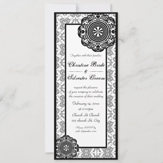Convite de casamento Árabe Preto, 4x9.25 (Frente)
