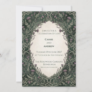 Convite de Casamento Arco Celta Cardo Verde Escuro