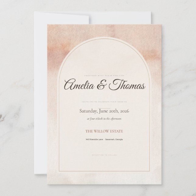 Convite de Casamento Arco de Aquarela Terracota (Frente)