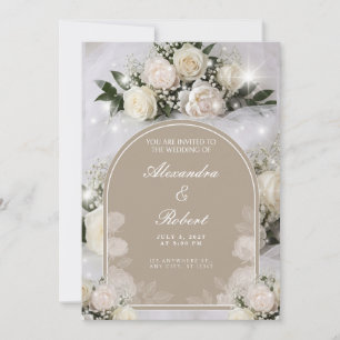 Convite de Casamento Arco de Peônia Branca Taupe B