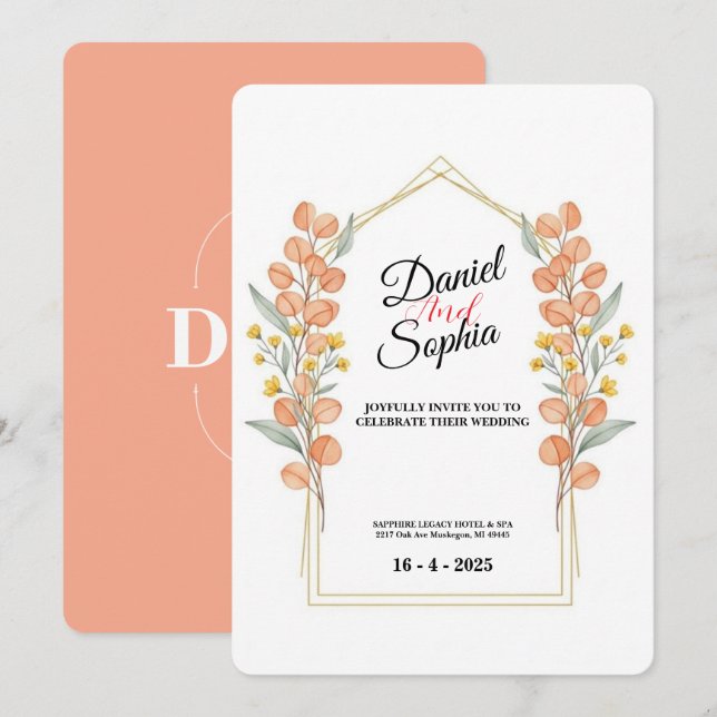 Convite de Casamento Arco de Verdura Elegante (Frente/Verso)