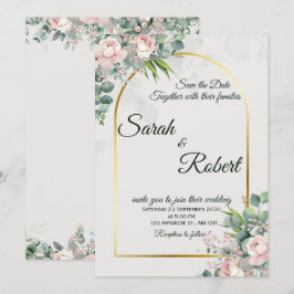 Convite de Casamento Arco Floral Dourado Rubor