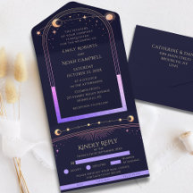 Convite de Casamento Arco-íris Celestial Sol Lua E