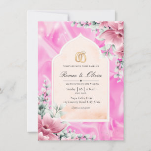 Convite de Casamento Arqueado de Seda Rosa Luxuosa