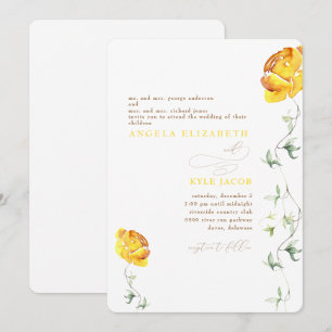 Convite de Casamento Arredondado Floral Amarelo Nó