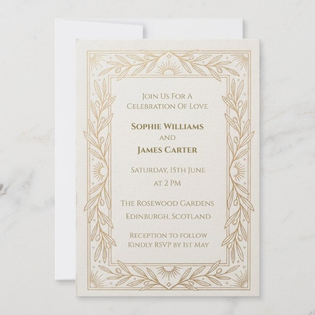 Convite de Casamento Art Déco Champagne (Frente)