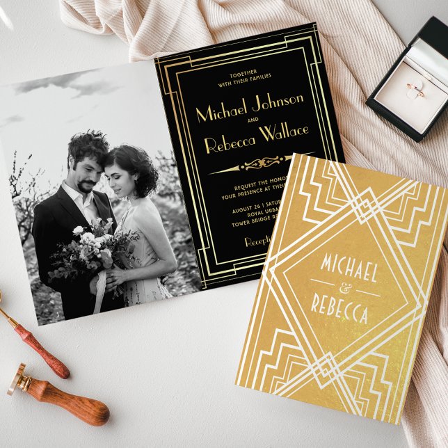 Convite de Casamento Art Déco com Papel Alumínio P (Criador carregado)