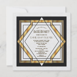 Convite de Casamento Art Déco Dourado Branco O Gra